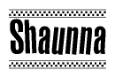 The clipart image displays the text Shaunna in a bold, stylized font. It is enclosed in a rectangular border with a checkerboard pattern running below and above the text, similar to a finish line in racing. 