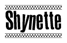 The image contains the text Shynette in a bold, stylized font, with a checkered flag pattern bordering the top and bottom of the text.