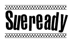 The clipart image displays the text Sueready in a bold, stylized font. It is enclosed in a rectangular border with a checkerboard pattern running below and above the text, similar to a finish line in racing. 