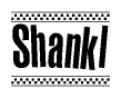 The clipart image displays the text Shankl in a bold, stylized font. It is enclosed in a rectangular border with a checkerboard pattern running below and above the text, similar to a finish line in racing. 