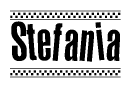 The clipart image displays the text Stefania in a bold, stylized font. It is enclosed in a rectangular border with a checkerboard pattern running below and above the text, similar to a finish line in racing. 