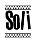 The clipart image displays the text Soli in a bold, stylized font. It is enclosed in a rectangular border with a checkerboard pattern running below and above the text, similar to a finish line in racing. 