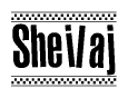 The clipart image displays the text Sheilaj in a bold, stylized font. It is enclosed in a rectangular border with a checkerboard pattern running below and above the text, similar to a finish line in racing. 