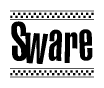 The image contains the text Sware in a bold, stylized font, with a checkered flag pattern bordering the top and bottom of the text.