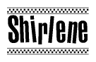 The image contains the text Shirlene in a bold, stylized font, with a checkered flag pattern bordering the top and bottom of the text.