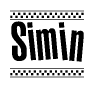   The image contains the text Simin in a bold, stylized font, with a checkered flag pattern bordering the top and bottom of the text. 