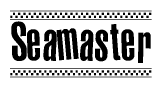 The clipart image displays the text Seamaster in a bold, stylized font. It is enclosed in a rectangular border with a checkerboard pattern running below and above the text, similar to a finish line in racing. 