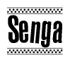 The clipart image displays the text Senga in a bold, stylized font. It is enclosed in a rectangular border with a checkerboard pattern running below and above the text, similar to a finish line in racing. 