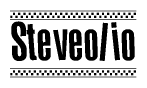 The image contains the text Steveolio in a bold, stylized font, with a checkered flag pattern bordering the top and bottom of the text.