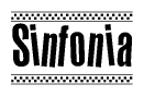 The image contains the text Sinfonia in a bold, stylized font, with a checkered flag pattern bordering the top and bottom of the text.