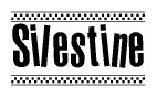 The image contains the text Silestine in a bold, stylized font, with a checkered flag pattern bordering the top and bottom of the text.
