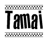 The clipart image displays the text Tamai in a bold, stylized font. It is enclosed in a rectangular border with a checkerboard pattern running below and above the text, similar to a finish line in racing. 