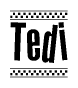 The clipart image displays the text Tedi in a bold, stylized font. It is enclosed in a rectangular border with a checkerboard pattern running below and above the text, similar to a finish line in racing. 