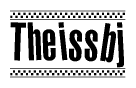 The image contains the text Theissbj in a bold, stylized font, with a checkered flag pattern bordering the top and bottom of the text.