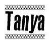 The image contains the text Tanya in a bold, stylized font, with a checkered flag pattern bordering the top and bottom of the text.