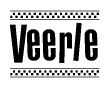 The image contains the text Veerle in a bold, stylized font, with a checkered flag pattern bordering the top and bottom of the text.