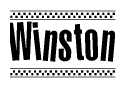 The image contains the text Winston in a bold, stylized font, with a checkered flag pattern bordering the top and bottom of the text.