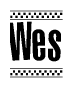 The image contains the text Wes in a bold, stylized font, with a checkered flag pattern bordering the top and bottom of the text.