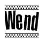 The clipart image displays the text Wend in a bold, stylized font. It is enclosed in a rectangular border with a checkerboard pattern running below and above the text, similar to a finish line in racing. 