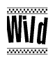 The image is a black and white clipart of the text Wild in a bold, italicized font. The text is bordered by a dotted line on the top and bottom, and there are checkered flags positioned at both ends of the text, usually associated with racing or finishing lines.