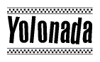 The clipart image displays the text Yolonada in a bold, stylized font. It is enclosed in a rectangular border with a checkerboard pattern running below and above the text, similar to a finish line in racing. 