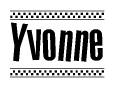 The clipart image displays the text Yvonne in a bold, stylized font. It is enclosed in a rectangular border with a checkerboard pattern running below and above the text, similar to a finish line in racing. 