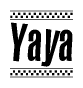 The image contains the text Yaya in a bold, stylized font, with a checkered flag pattern bordering the top and bottom of the text.