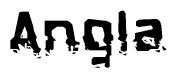 This nametag says Angla, and has a static looking effect at the bottom of the words. The words are in a stylized font.