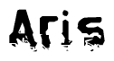 This nametag says Aris, and has a static looking effect at the bottom of the words. The words are in a stylized font.