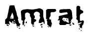 This nametag says Amrat, and has a static looking effect at the bottom of the words. The words are in a stylized font.