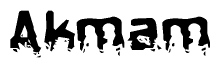 This nametag says Akmam, and has a static looking effect at the bottom of the words. The words are in a stylized font.