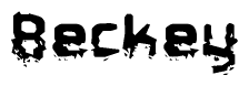 This nametag says Beckey, and has a static looking effect at the bottom of the words. The words are in a stylized font.