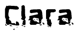 The image contains the word Clara in a stylized font with a static looking effect at the bottom of the words