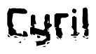 This nametag says Cyril, and has a static looking effect at the bottom of the words. The words are in a stylized font.