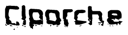 The image contains the word Clporche in a stylized font with a static looking effect at the bottom of the words