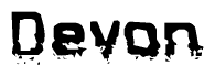 The image contains the word Devon in a stylized font with a static looking effect at the bottom of the words