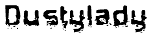 This nametag says Dustylady, and has a static looking effect at the bottom of the words. The words are in a stylized font.