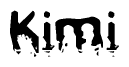 This nametag says Kimi, and has a static looking effect at the bottom of the words. The words are in a stylized font.