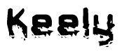 The image contains the word Keely in a stylized font with a static looking effect at the bottom of the words