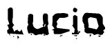The image contains the word Lucio in a stylized font with a static looking effect at the bottom of the words
