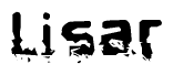 This nametag says Lisar, and has a static looking effect at the bottom of the words. The words are in a stylized font.