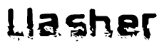 This nametag says Llasher, and has a static looking effect at the bottom of the words. The words are in a stylized font.