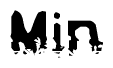 This nametag says Min, and has a static looking effect at the bottom of the words. The words are in a stylized font.
