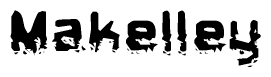 This nametag says Makelley, and has a static looking effect at the bottom of the words. The words are in a stylized font.