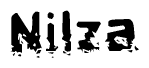 This nametag says Nilza, and has a static looking effect at the bottom of the words. The words are in a stylized font.