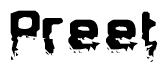 This nametag says Preet, and has a static looking effect at the bottom of the words. The words are in a stylized font.