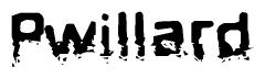 The image contains the word Pwillard in a stylized font with a static looking effect at the bottom of the words