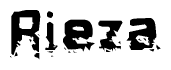 The image contains the word Rieza in a stylized font with a static looking effect at the bottom of the words
