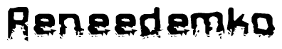   The image contains the word Reneedemko in a stylized font with a static looking effect at the bottom of the words 