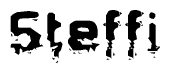 This nametag says Steffi, and has a static looking effect at the bottom of the words. The words are in a stylized font.